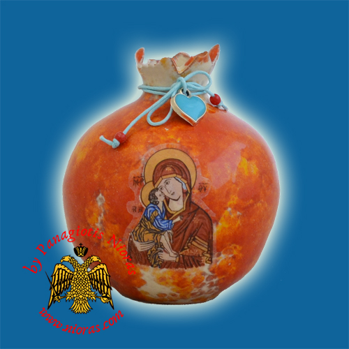 Ceramic Pomegranate Orange Red Colour with Theotokos